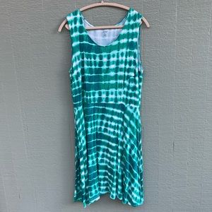 Green, tie dye style, fit and flare dress